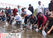 Melibatkan Pelajar, Pj Bahtiar dan Bupati Mamuju Tebar Benih Ikan Nila di Sungai Kalukku